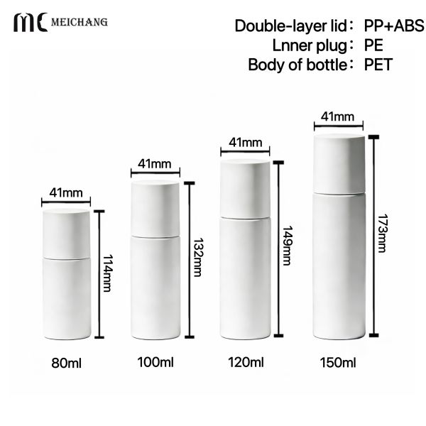 Double Cap PET Bottle with Leak-Proof Design and High Transparency PET for Skincare in Multi-Size (80ml/100ml/120ml/150ml)