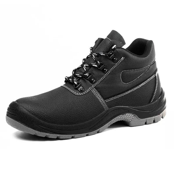 Black Genuine Leather Safety Shoes Steel Toe Work Boots Construction