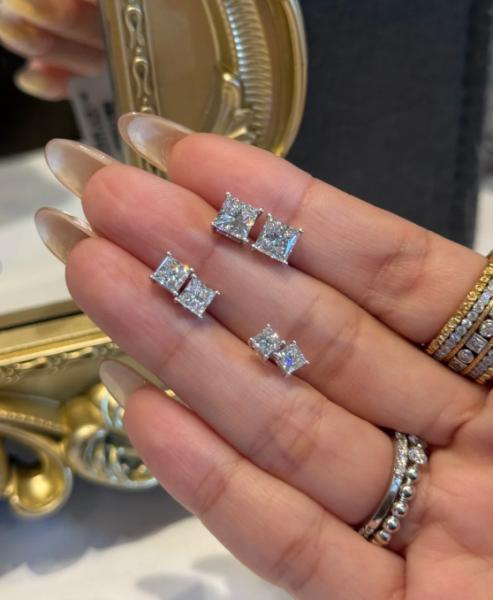 4.158ct Princess Shape Diamond Earrings DEF VVS Lab Grown Diamonds 18K White Gold
