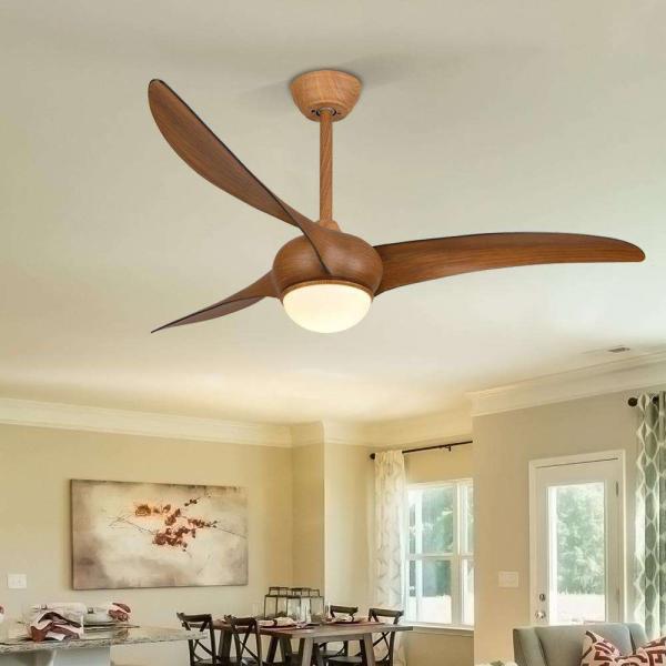 Ventilateur de plafond décoratif avec éclairage, 3 pales en bois massif, style vintage, télécommande, moteur DC de 52 pouces, alimentation électrique