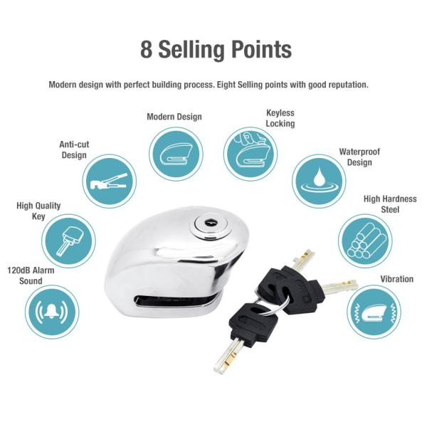 China Supply Smart Family Electric Smart Alarm Lock Alarm Disc Brake Lock Motorcycle Steering Lock BL16