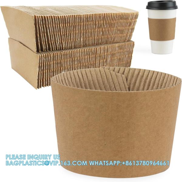 Christmas Paper Coffee Cup Sleeves, Disposable Corrugated Cardboard Paper Jacket Fit 12oz, 16oz, 20oz, 24oz