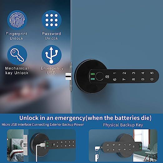 Touchscreen Fingerprint Biometric Keypad Door Lock Keyless Entry