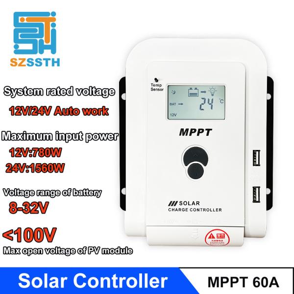 10A 20A 30A 40A 50A 60A Solar Panel Battery Charge Controller for 12V/24V Auto Smart MPPT PWM Solar Charging Regulator