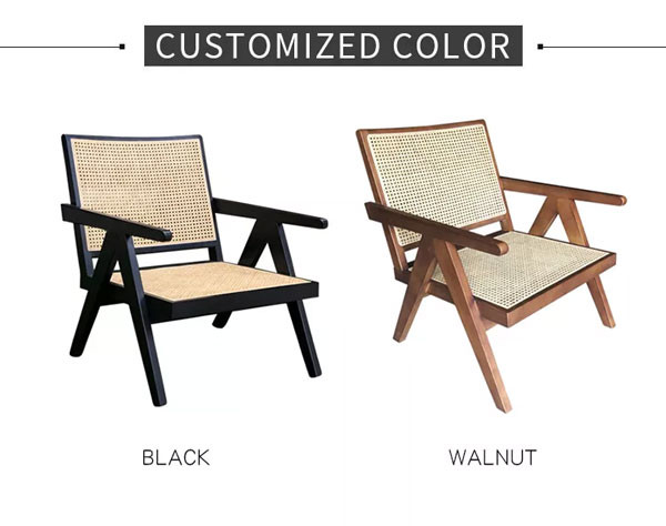 Chaise longue en bois solide noire de balcon de salon de fauteuil de dos de rotin
