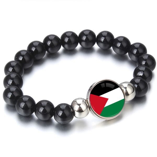Sublimation Blank Black Stretchy Elastic Band Glass Bead Bracelet Country Flag Bracelet Palestine Lives Beaded Bracelet