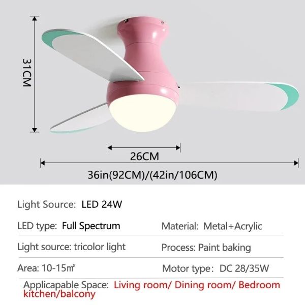 Control Low Floor Household Fan lamp colorful Children Room Ceiling Fan Light(WH-VLL-33)