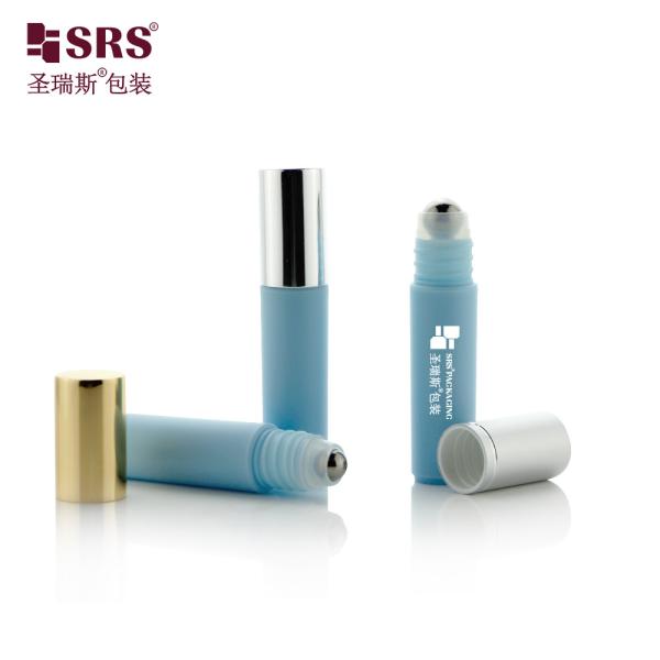RPA-5ML Blue Empty Plastic Roller Bottle With Silver Top Metal Roller Ball