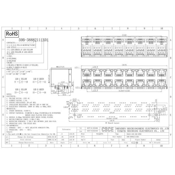 125v 2x8 Ports RJ45 Female Connector Pcb Modular Jack 90 Degrees