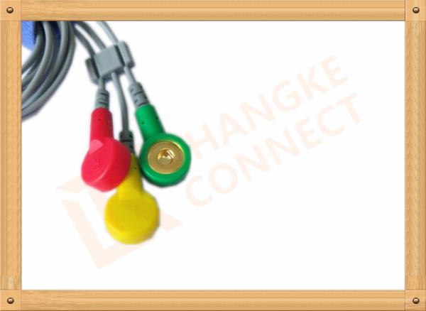 Durable Din Style Safety 3 Lead Ecg Cable With PU Material , IEC Standard