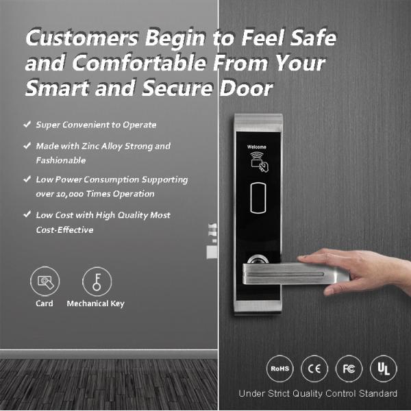 Zinc Alloy Rfid Hotel Door Locks With IC Card Mechanical Key 310 * 72mm