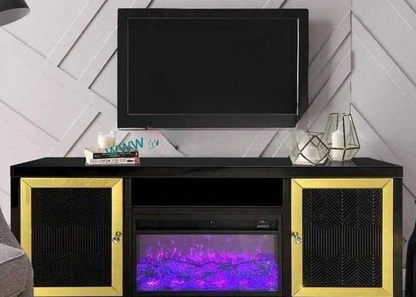 Luxury Glass Electric Fireplace Furniture With High-Definition Tempered Glass And Remote-Controlled Heater