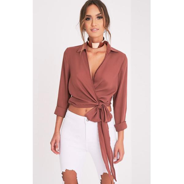 Latest Fashion Ladies Wrap Blouse With Tie