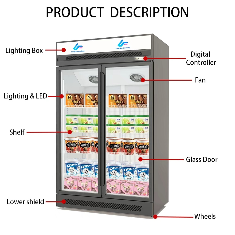 Commercial Glass Door Freezer Featuring Transparent Doors and Spacious Compartments to Optimize Frozen Food Presentation