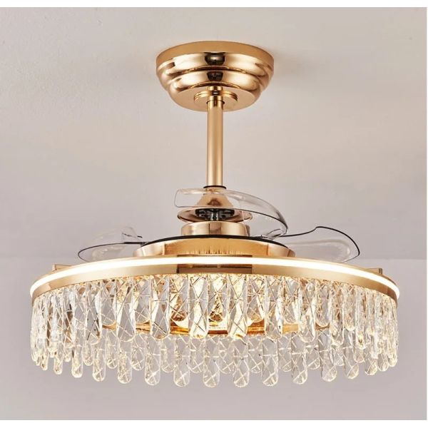 Retractable Blade Modern Folding Fan Light Remote Control Chandelier LED Invisible Ceiling Fan Crystal Light (WH-VLL-29)