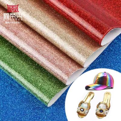 Tela con purpurina y película recubierta de PU para zapatos, lazos, manualidades, cuero sintético, cuero sintético impermeable, elástico para forro de sofá y exteriores