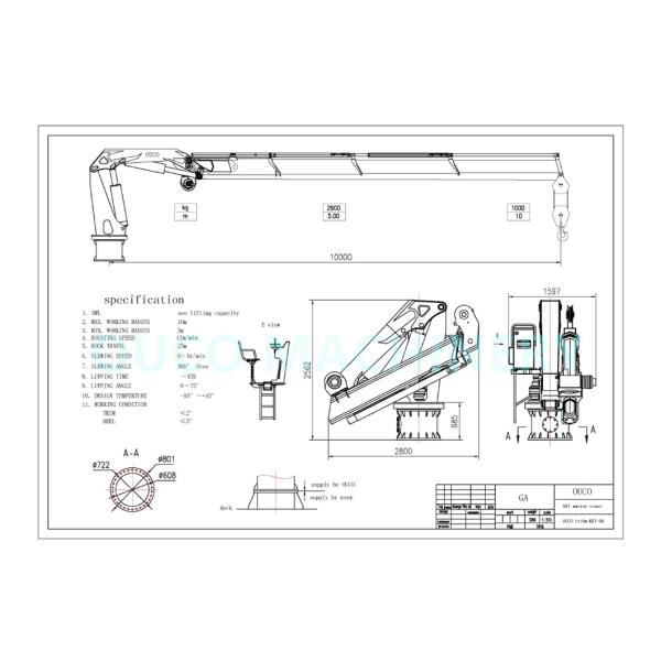 Hydraulic Marine Knuckle Boom Crane 1T10M For Offshore