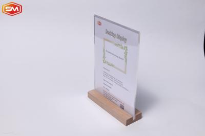 Acrylic Table Top Sign Holder Frame Menu Holder With Wooden Base