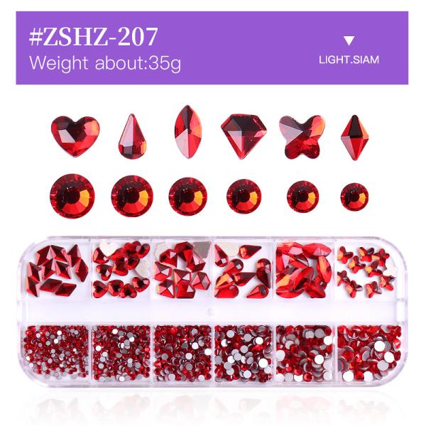 Nail SPA or Training 12 Grid AB Nail Stone Kit with Multi Shape Crystal Rhinestones