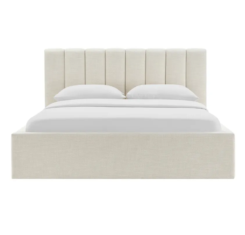 Modern Style Double Bed with Grey Leather Headboard