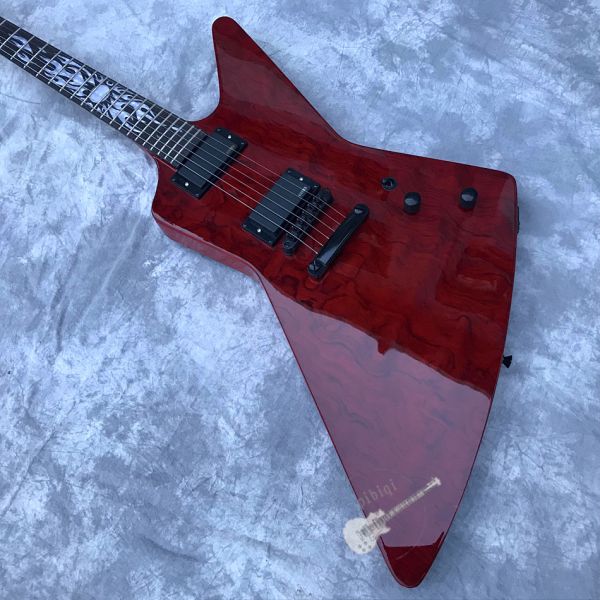 Custom Electric Guitar Rosewood Top Covered Black Hardware in Burgundy Customized Logo Shape