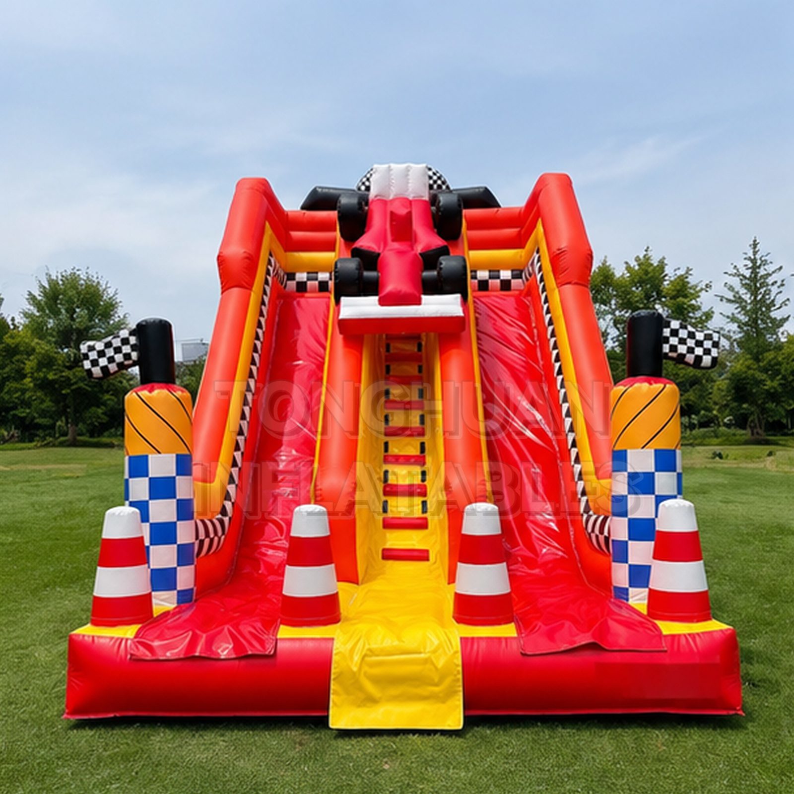 Racing Car Theme Inflatable Dual Lane Slide for Parks Schools Festivals Events and Commercial Rental Business
