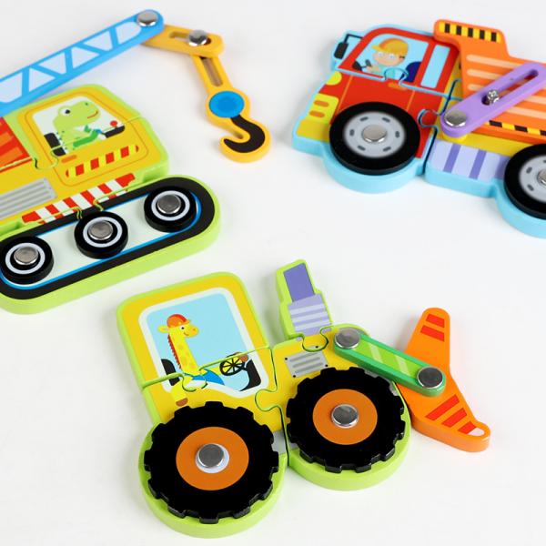 Wooden Vehicle Puzzle Baby DIY Education Development Toy Montessori Color Shape Learning