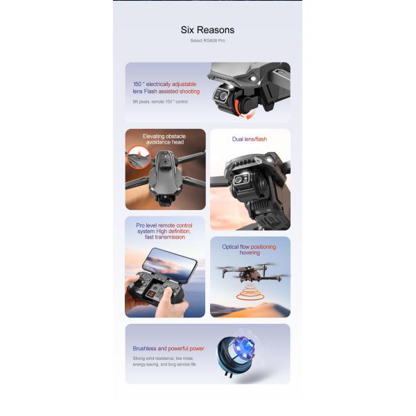 OEM Logo Rg608 Pro Rc Quadcopter Helicopter Air Hover Height Fixed 2.4g Wifi Fpv Optical Flow Shooting Brushless Drone Dron
