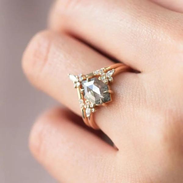 Серебряный шестиугольник 925 отрезал соль и кольцо Moissanite диаманта перца изогнуло соответствуя женщин звенит наборы