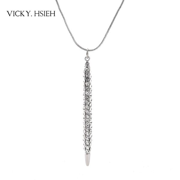 VICKY.HSIEH Rhodium Tone Crystal Rhinestone Pave Pendant New Model Necklace Chain