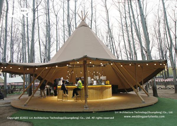 20 / 40 / 72 Seats Wood Pole Withstand Hat Tipi Tents For Wedding Events