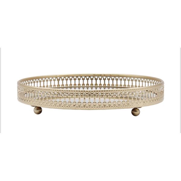770G Round Gold Mirror Tray , Electroplating Glass Mirror Tray