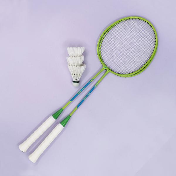 Durable Badminton Racket Sets Green Yellow Steel Badminton Training Racquet