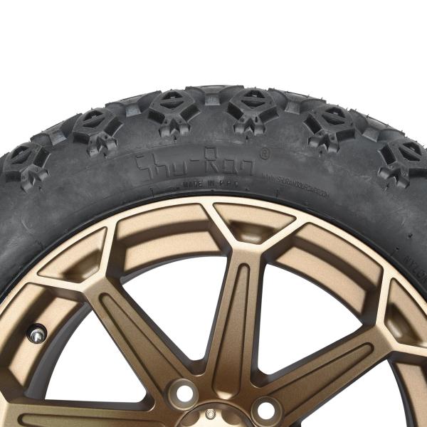 14 Inch Golf Cart Bronze Wheel and 22x10-14 Off-Road Tire with Lug Nuts and Center Caps