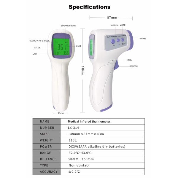 Non-Contact Medical Digital Infrared Thermometer CE & RoHS Precision Protection