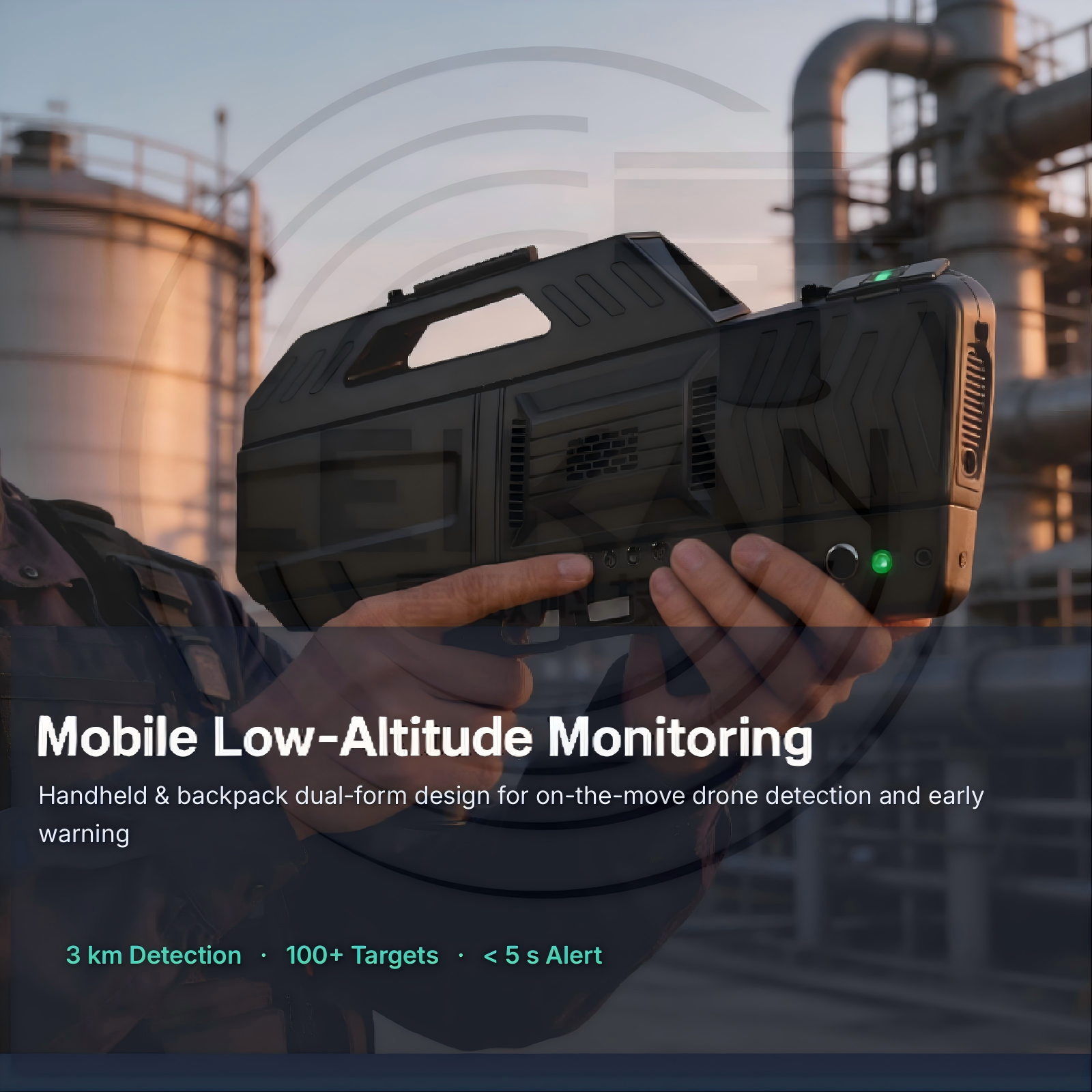 Portable UAV Spectrum Detection & Control Unit | Handheld/Backpack Dual Mode | 20MHz–6GHz Wideband | Detect-Respond-Redirect All-in-One
