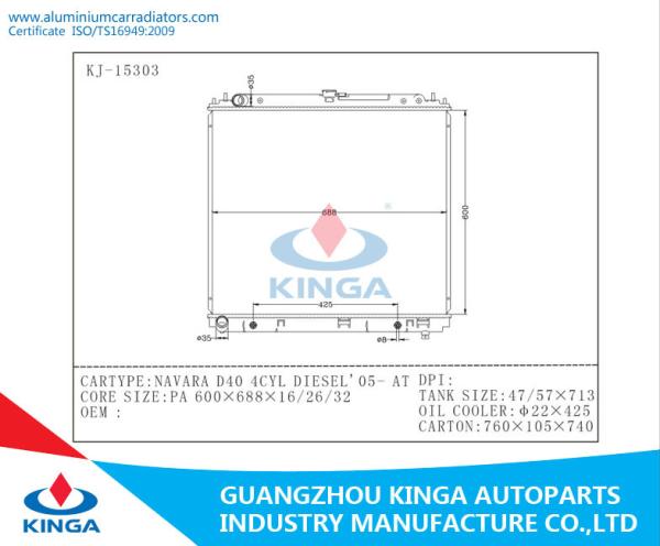 AT Radiator Plastic Tank Size 47 / 57 x 713 mm Navara D40 4CYL Diesel 2005