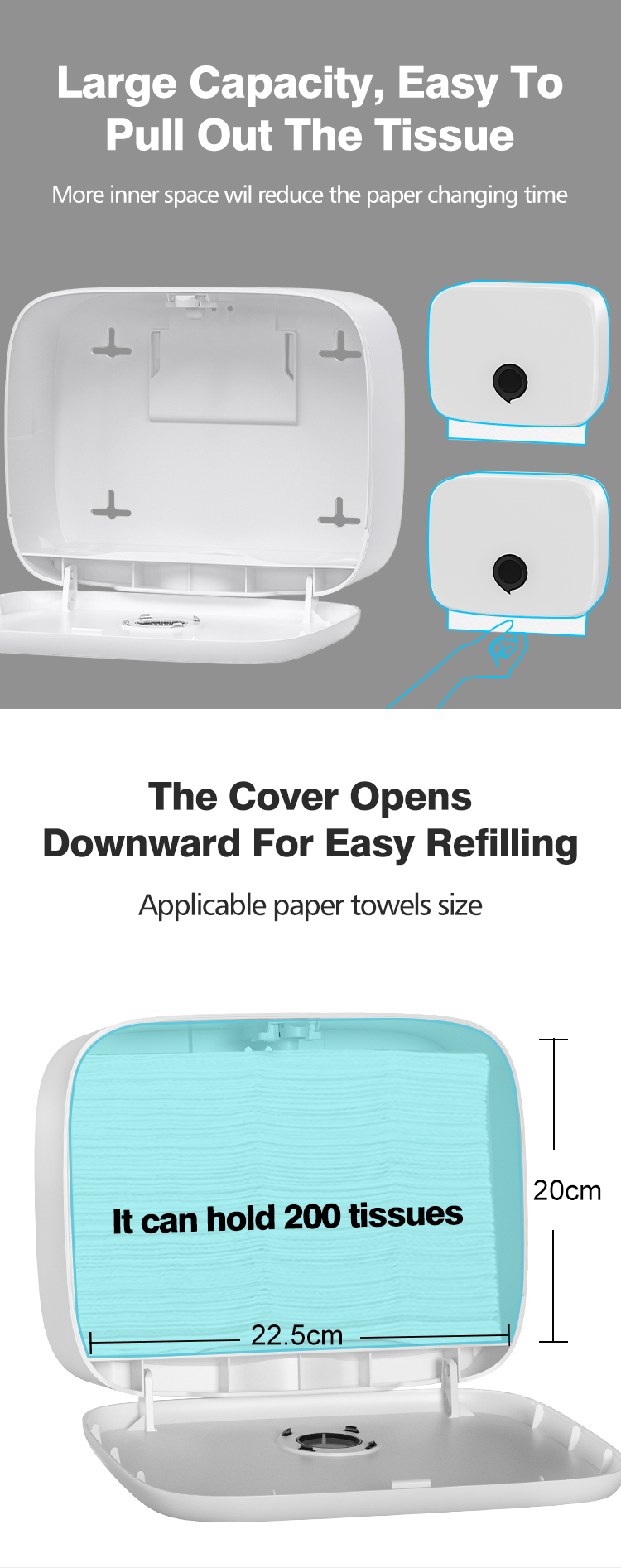 ABS Plastic Matte Black N Fold Lockable Hand Paper Towel Dispenser Wall Mounted