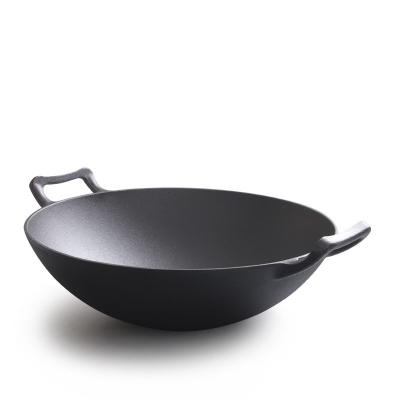 Vintage 32/36cm Cast Iron Wok With Double ears