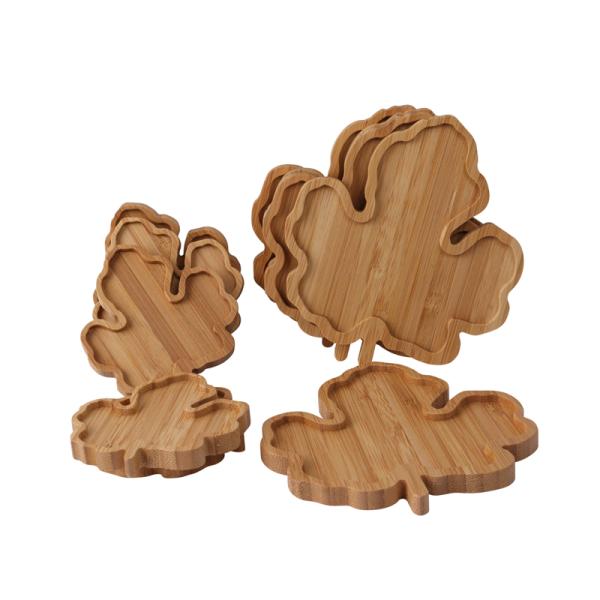 Leaf Shaped Customized Wooden Serving Tray Fruit Snack Bamboo Coaster