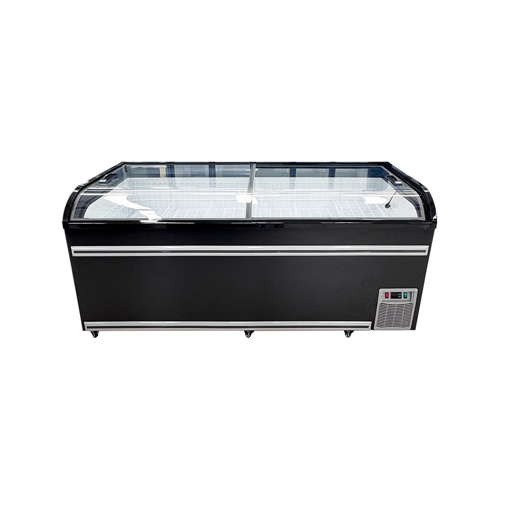 Commercial Freezer with Sliding Glass Door and Curved Glass Display Featuring Digital Thermostat