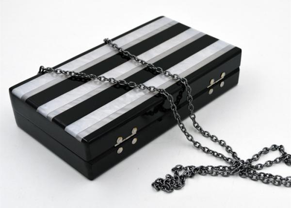 Resin Acrylic Formal Handbags And Clutches With White And Black Strip