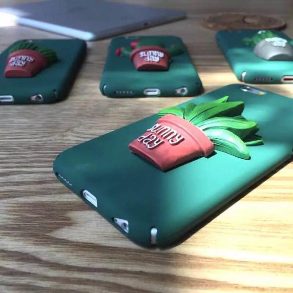 Hard PC DIY Green Cactus Potted Plant Pasted Cell Phone Case Cover For iPhone 6 6s Plus