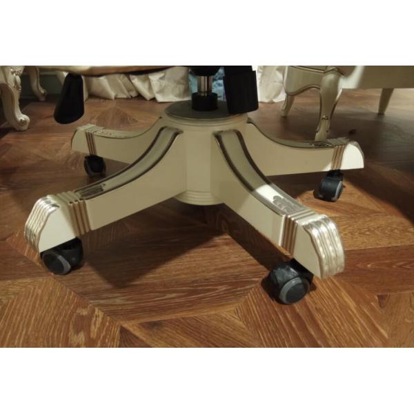 White Frame Luxury Swivel Chairs Full Solid Wood With Green Leather Material