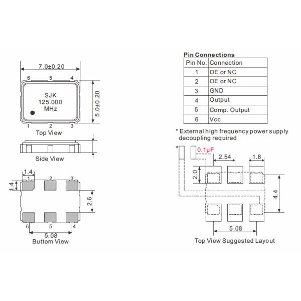 SMD 7050 VCXO CMOS 1-200MHz 3.3V ± 25ppm -40~+85°C