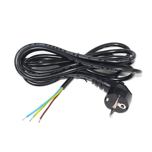 Cordon électrique à extrémité ouverte européen Schuko 10A 250V Fil de cuivre nu pour usage industriel / domestique Conforme à la directive CE RoHS