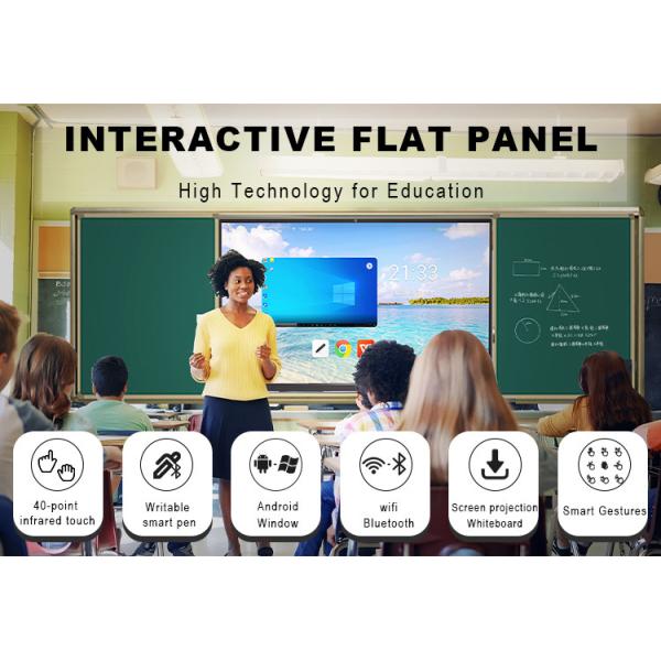 65 Inch Android 14 Interactive Smart Whiteboard with 4K Screen and Infrared Touch Frame