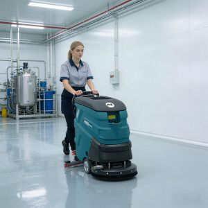 100Ah Battery Powered Walk Behind Scrubber, 3000㎡/h Efficiency for Manufacturing Plants