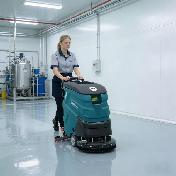 100Ah Battery Powered Walk Behind Scrubber, 3000㎡/h Efficiency for Manufacturing Plants