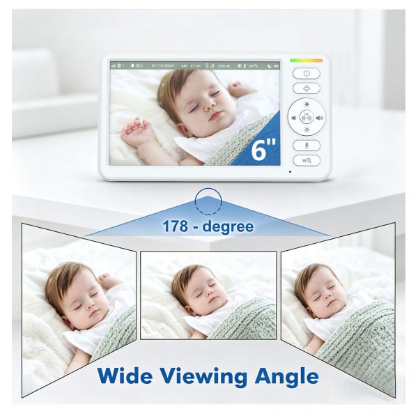 5000mAh Battery 6inch Screen Portable Baby Camera Night Vision 1000ft 2-Way Audio Video Baby Monitor with Temperature Sensor